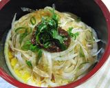 熱々うどん生玉子和えの肉味噌風味うどん作り方5写真
