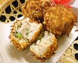 簡単　鶏つくねのいが栗揚げ❤作り方4写真