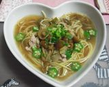 なめことおくらの和風スープパスタ作り方7写真