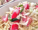 夏の夕飯♡イカトマトチーズの冷製パスタ作り方4写真