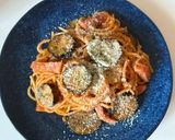 ワンパンで簡単！茄子とベーコンのトマトパスタ作り方6写真