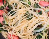 空芯菜とウインナーのペペロンチーノ風パスタ作り方5写真