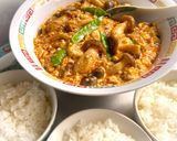 爽やか絹サヤとぷりぷりしめじの麻婆丼作り方14写真