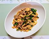 簡単ランチ！小松菜と豚肉、卵の焼うどん作り方8写真