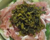 葱と豚肉と高菜漬けの土鍋蒸し作り方2写真
