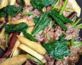 簡単肉料理今夜の夕飯！なす牛小松菜味噌炒作り方7写真