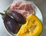 かぼちゃ、なす、豚肉でしょうが焼き風✨作り方1写真
