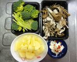 舞茸とブロッコリーとジャガイモのパスタ作り方1写真