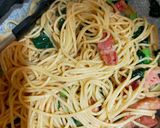 小松菜とベーコンのガーリック醤油パスタ作り方4写真