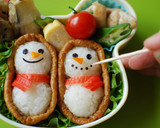 冬弁♪雪だるまのお稲荷さん弁当作り方4写真