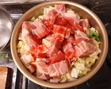 白菜と鳥腿肉のキムチ雑炊作り方1写真