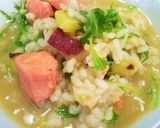 鮭とサツマイモ・水菜のバター醤油雑炊作り方4写真
