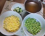 枝豆とトウモロコシの卵の和風スープ作り方1写真