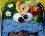 青色ご飯でキャラ弁☆クッキーモンスター作り方4写真