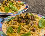 蛸とじゃが芋が乗った🍝太麺バジリコスパゲッティ作り方4写真