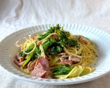 カフェ風💕菜の花とベーコンクリームパスタ作り方7写真