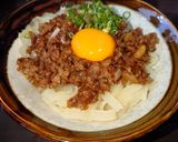 すき焼き味のひき肉を絡めて食べるきしめん作り方5写真