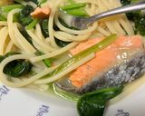 簡単　コーンポタージュほうれん草鮭パスタ作り方19写真