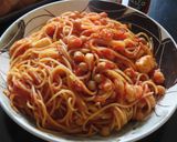 シーフードとひよこ豆のトマトソースパスタ作り方10写真