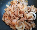 ワンパン簡単夕飯豚こまスタミナ味噌豚キムチ炒め丼作り方5写真