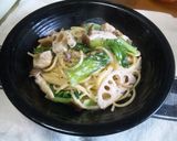 チンゲン菜とレンコンのクリームパスタ作り方9写真