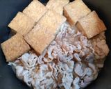 簡単夕飯主菜ほうれん草と豚バラと厚揚げ肉豆腐煮作り方4写真