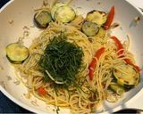 しそたっぷり♡夏野菜としらすのワンポットパスタ作り方4写真