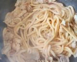 三つ葉と春菊と豚バラ肉の焼きうどん作り方9写真