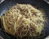 夏ﾗﾝﾁ♪牛挽き肉と茗荷の生姜和風パスタ作り方5写真