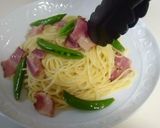 スナップエンドウとベーコンのパスタ作り方11写真