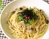 鶏そぼろとしめじの和風パスタ♡梅肉添え作り方5写真