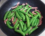 スナップエンドウ＆ﾍﾞｰｺﾝの粒マス炒め作り方2写真