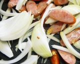 男の新たまねぎとソーセージのスパゲティー作り方9写真