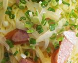 男の新たまねぎとソーセージのスパゲティー作り方14写真