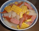 大根＋とうもろこし＋激辛ウインナーの煮物作り方6写真