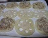 れんこんのえびマヨはさみ焼き作り方4写真