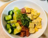 サイコロスパム卵焼き＆沢庵＆胡瓜浅漬け丼作り方6写真