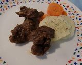 バターしょうゆ煮牛肉に、レンジで付け合せ作り方3写真