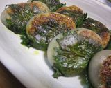 にら焼餅（市販）+シソ＝シソ焼餅作り方4写真