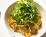 鶏肉と卵と水菜の和風親子パスタ作り方8写真