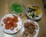夏野菜たっぷり♪豚唐揚のせ冷製パスタ♪作り方1写真