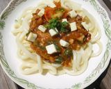 肉みそうどん～チーズとナッツ作り方7写真