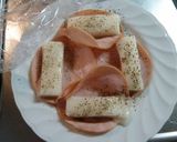 レンジで簡単☆ハム巻きチーズ磯辺餅作り方4写真