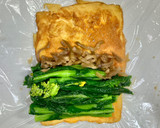 菜の花とザーサイを薄焼き卵で巻いて作り方4写真