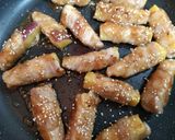節約簡単夕飯主菜豚バラ薩摩芋味噌肉巻き弁当肉料理作り方9写真
