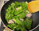 かつお菜と豚肉の卵炒め作り方5写真