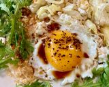 キャベツと春菊の巣ごもり卵　生七味がけ作り方3写真