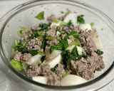 カブとひき肉の和風ドレッシング蒸し作り方4写真