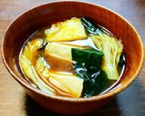 新若布、セロリの芯の葉、豆腐のお味噌汁作り方4写真
