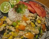 タイ風★鶏そぼろバジルあんかけご飯温卵添作り方5写真